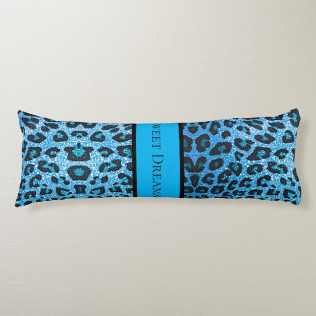 Blue Leopard Faux Sparkle Sweet Dreams Modern Chic Body Pillow (Front)