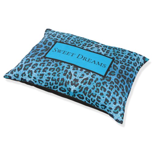 Blue Leopard Faux Sparkle Sweet Dreams Modern Chic Pet Bed