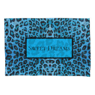 Blue Leopard Faux Sparkle Sweet Dreams Modern Chic Pillow Case