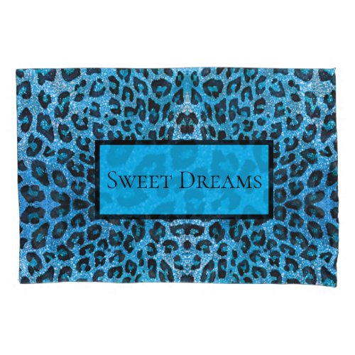 Blue Leopard Faux Sparkle Sweet Dreams Modern Chic Pillow Case