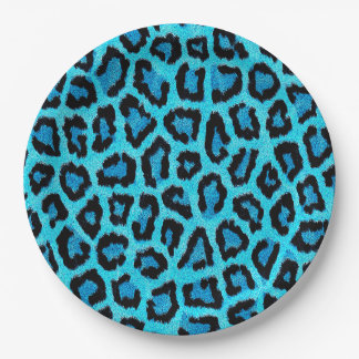 Blue Leopard Fur Spots Pattern Paper Plates