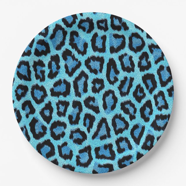 Blue Leopard Fur Spots Pattern Paper Plates (Front)