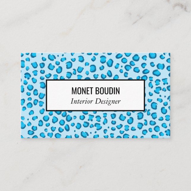 Blue Leopard Modern Custom Animal Print Business Card (Front)