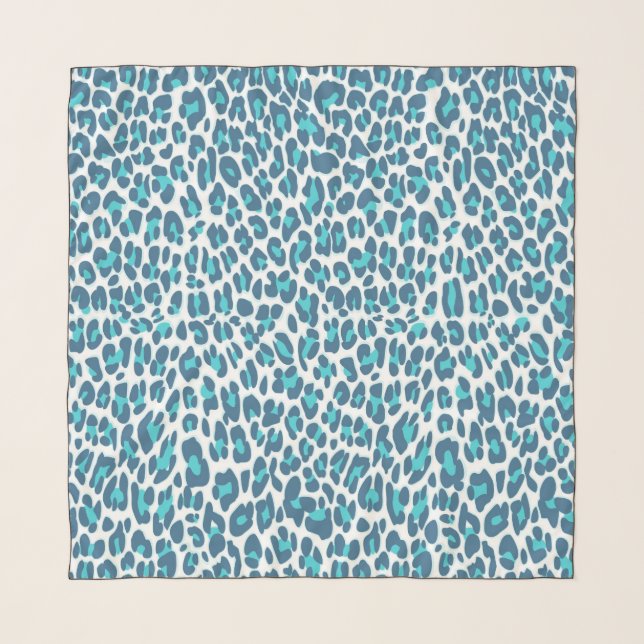 Blue Leopard Pattern Animal Print Chiffon Scarf (Front)