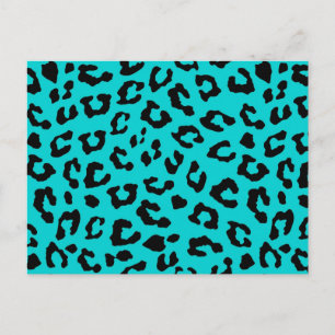 Blue Leopard Print Aqua Turquoise Black Spots Postcard