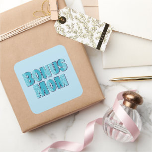 Blue Leopard Print Bonus Mom Square Sticker