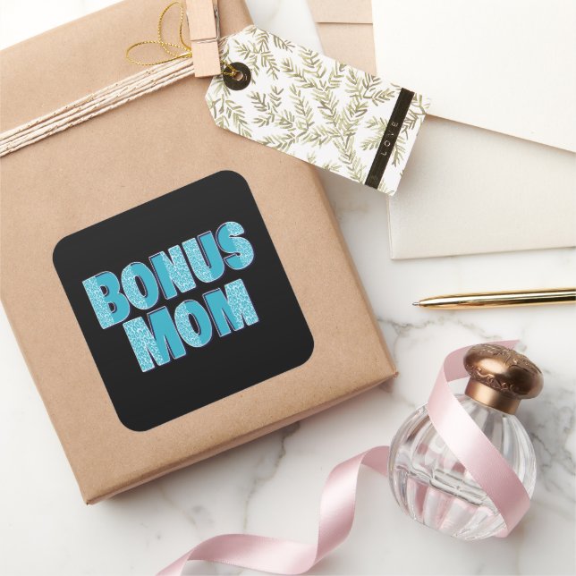 Blue Leopard Print Bonus Mom  Square Sticker (Gifting)