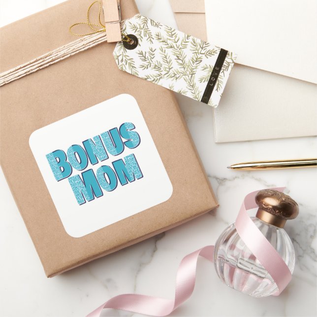 Blue Leopard Print Bonus Mom  Square Sticker (Gifting)