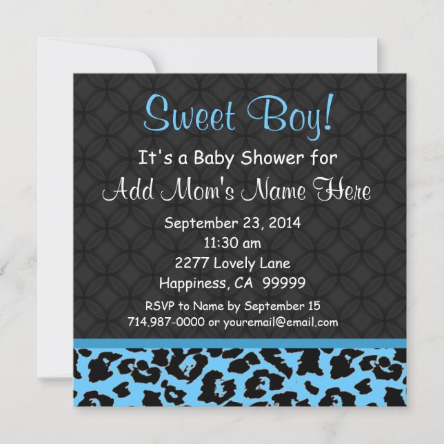 Blue Leopard  Print Boy Baby Shower B451 Invitation (Front)