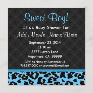 Blue Leopard Print Boy Baby Shower B451 Invitation
