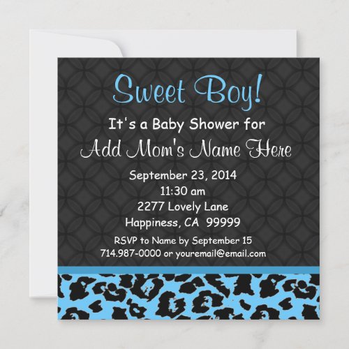 Blue Leopard  Print Boy Baby Shower B451 Personalized Announcement