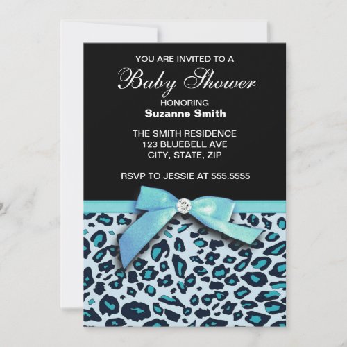 Blue Leopard Print Boy Baby Shower invitation