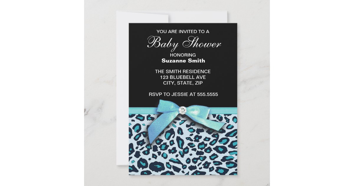 Blue Leopard Print Boy Baby Shower invitation Zazzle