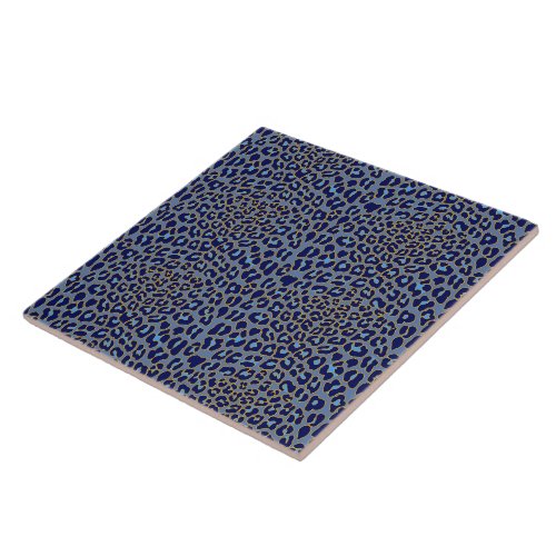 Blue leopard print  ceramic tile