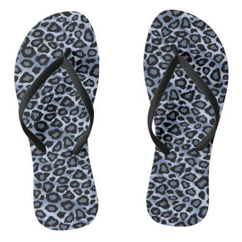 Blue Leopard Print Flip Flops