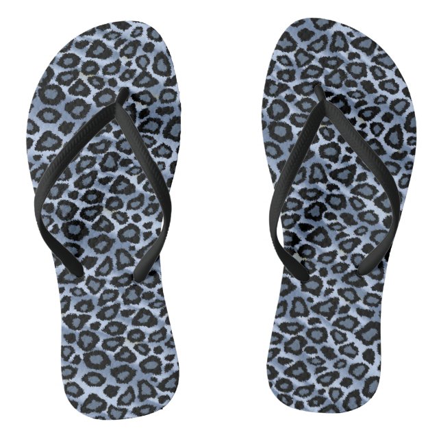 Blue Leopard Print Flip Flops (Footbed)
