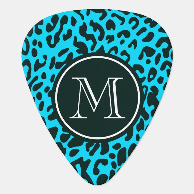 Blue Leopard Print Guitar Pick (Front)