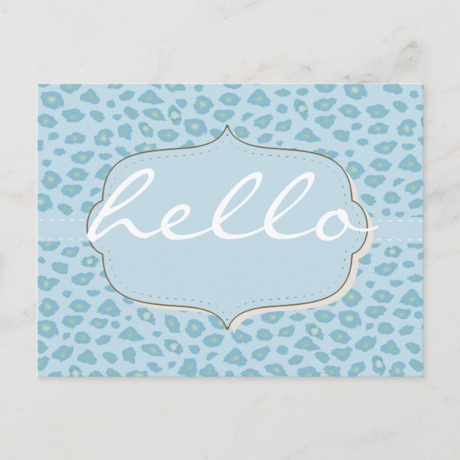 Blue Leopard Print Hello Postcard (Front)