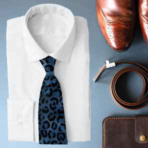 Blue Leopard Print Luxury Shimmer Effect Neck Tie