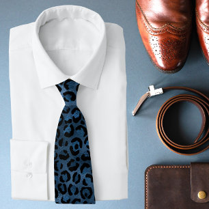 Blue Leopard Print Luxury Shimmer Effect Neck Tie