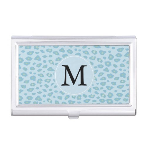 Blue Leopard Print monogram Business Card Holder