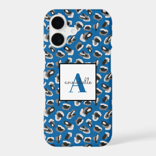 Blue Leopard Print Monogram iPhone 17 Case