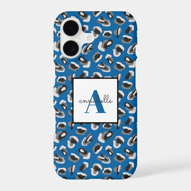 Blue Leopard Print Monogram Case-Mate iPhone Case (Back)