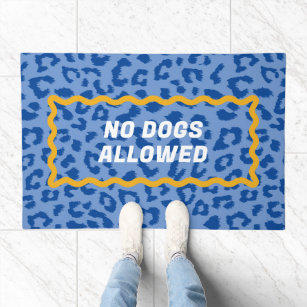 Blue Leopard Print No Dogs Allowed Unwelcome Doormat