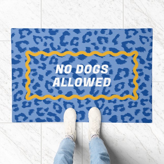 Blue Leopard Print No Dogs Allowed Unwelcome Doormat (Indoor)