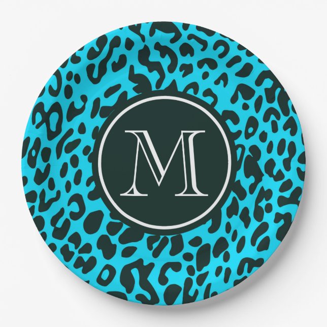 Blue Leopard Print Paper Plates (Front)