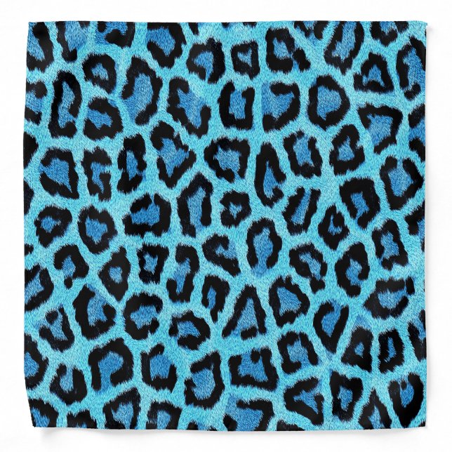 blue leopard print pattern - wild fun punk rock bandana (Front)