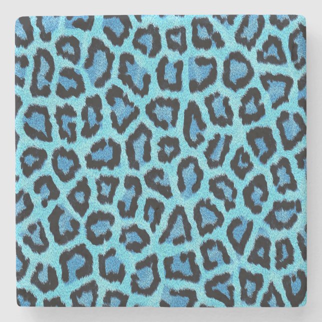 blue leopard print pattern - wild fun punk rock stone coaster (Front)