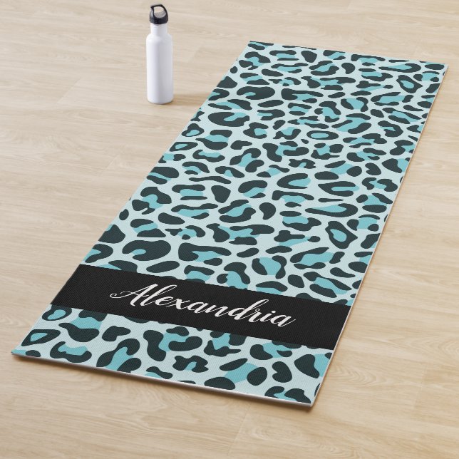 Blue Leopard Print Personalized Pilates Yoga Mat (In Situ)