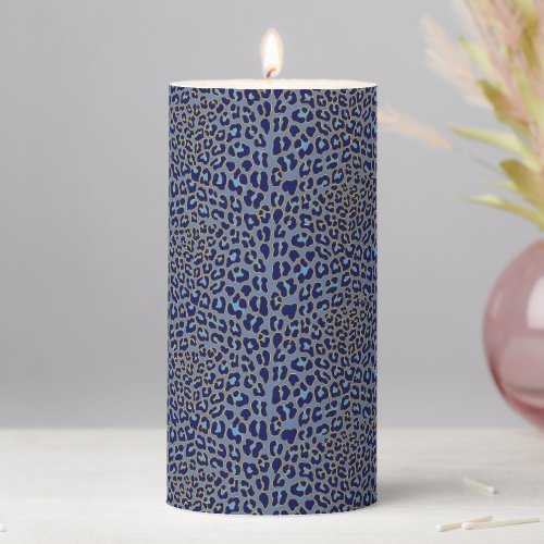 Blue leopard print  pillar candle