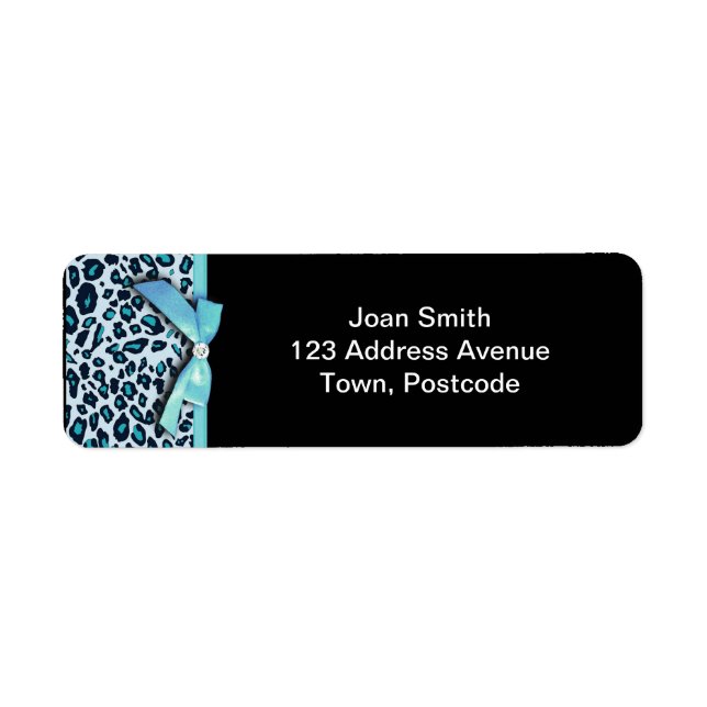 Blue leopard print ribbon bow graphic label (Front)