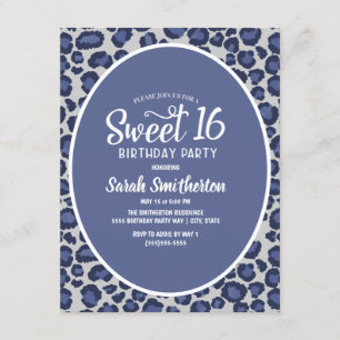 Blue Leopard Print Sweet 16 Invitation