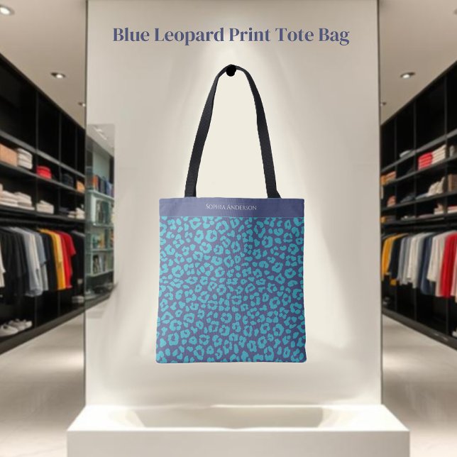 Blue Leopard Print Tote Bag (Blue Leopard Print- Tote Bag )