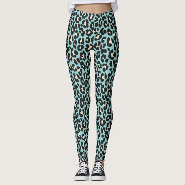 Blue Leopard Rosettes Pattern Leggings (Front)