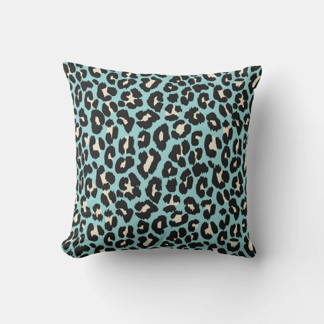 Blue Leopard Rosettes Pattern Throw Pillow (Front)