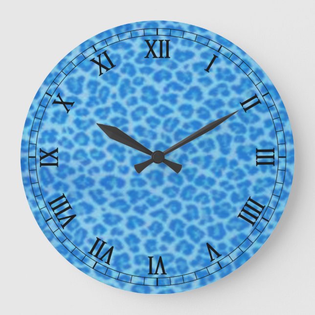 Blue Leopard Skin Round Roman Numerals Clock (Front)