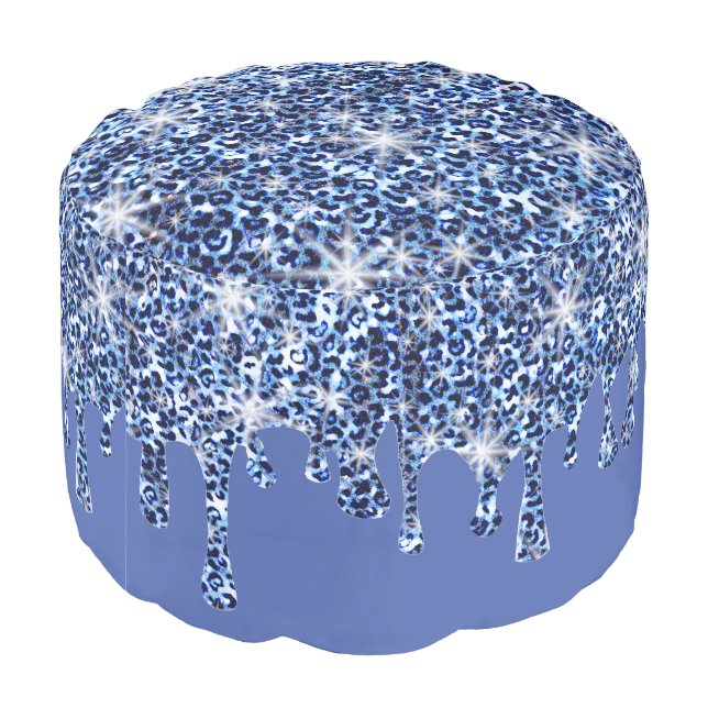 Blue Leopard Sparkles Pouf (Angled Back)