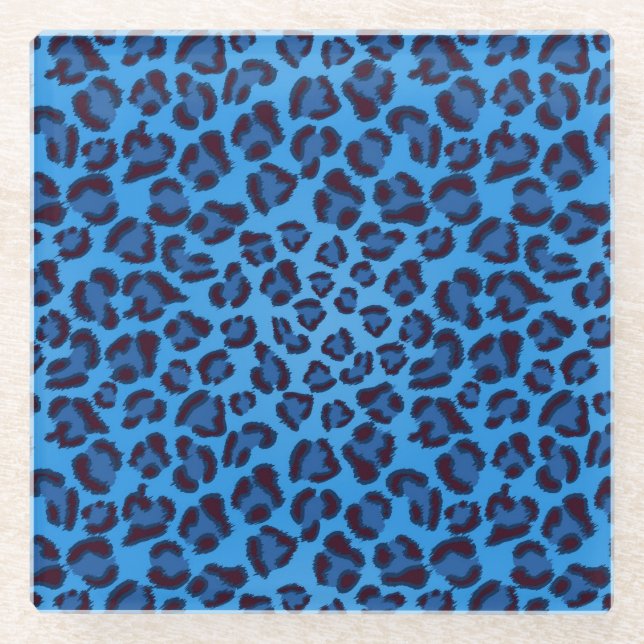 blue leopard texture pattern glass coaster (Front)