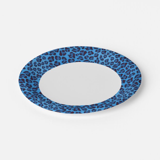 blue leopard texture pattern paper plates (Angled)