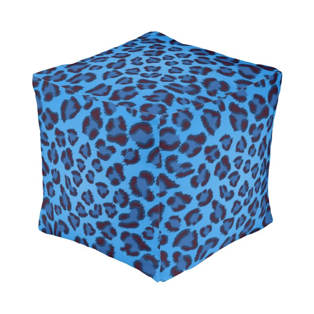blue leopard texture pattern pouf (Angled Front)