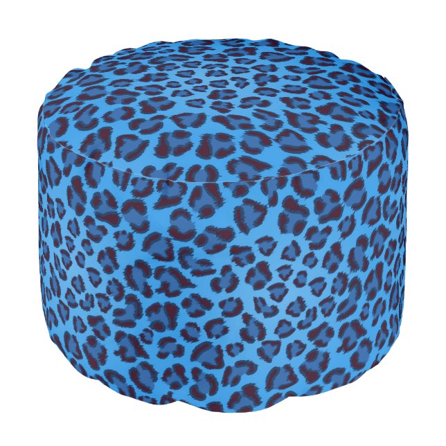 blue leopard texture pattern pouf (Angled Front)