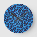 blue leopard texture pattern round clock