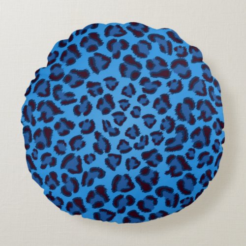 blue leopard texture pattern round pillow