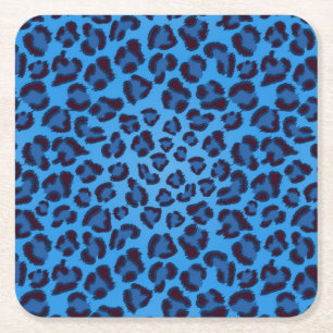blue leopard texture pattern square paper coaster