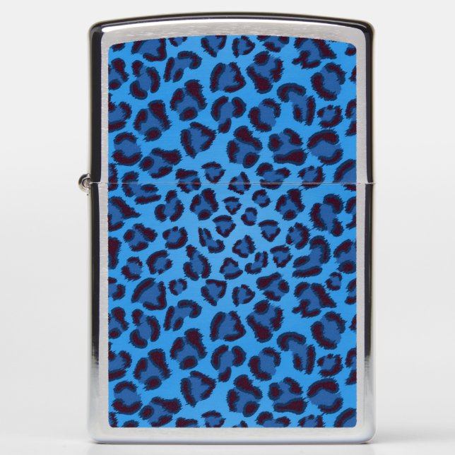 blue leopard texture pattern zippo lighter (Front)