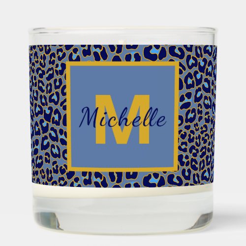 Blue Leopard with monogram Scented Candle